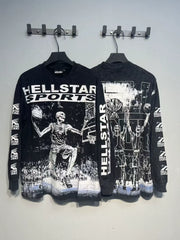 Hellstar Sports Basketball Graphic Long Sleeve Tee - Washed Black