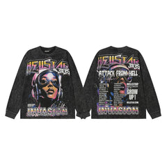 Hellstar Attack From Hell Invasion Graphic Long Sleeve Tee - Washed Black
