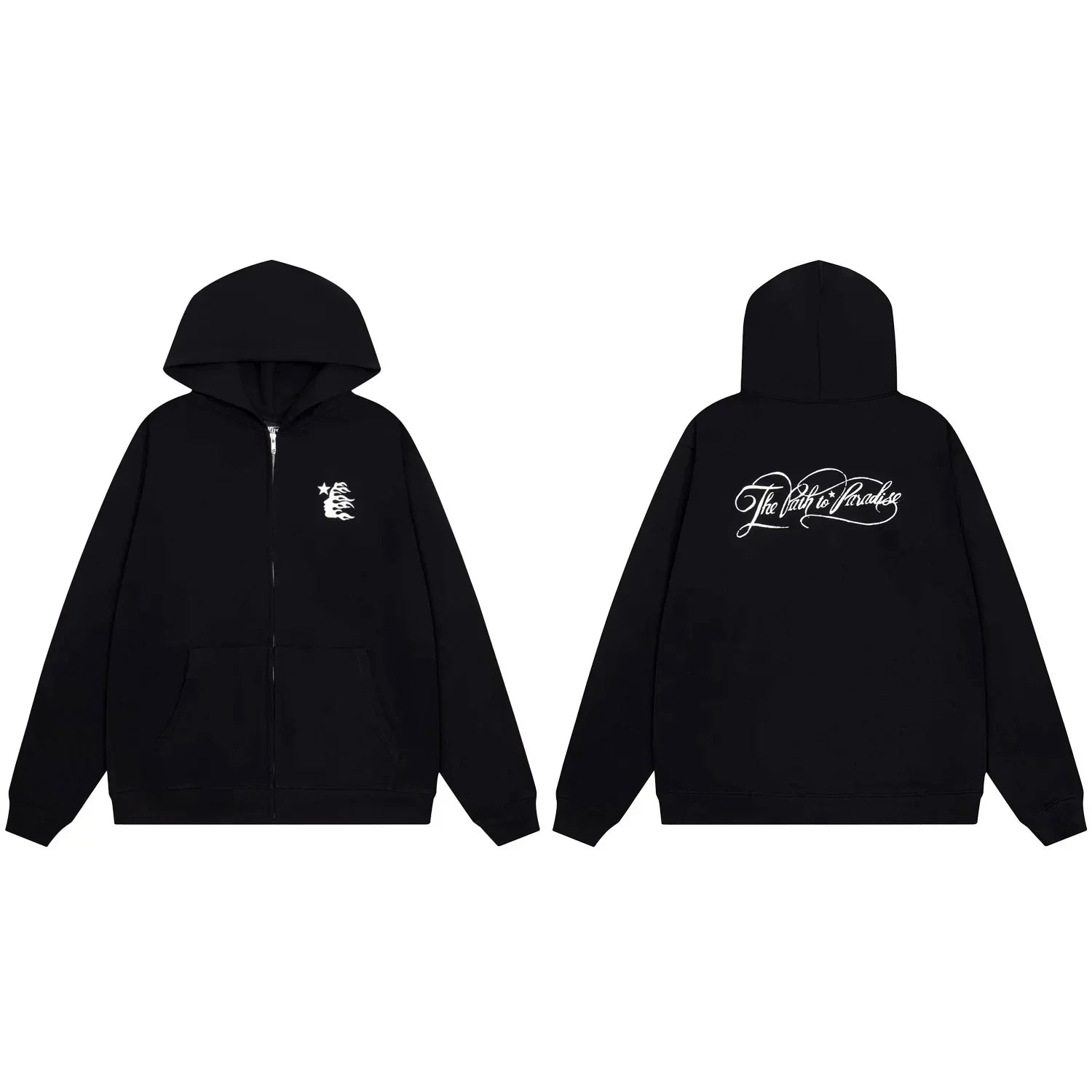 Hellstar Script Logo & Small Graphic Zip-Up Black Hoodie
