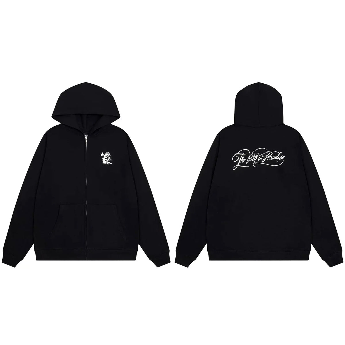 Hellstar Script Logo & Small Graphic Zip-Up Black Hoodie