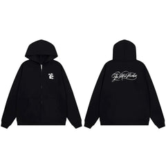 Hellstar Script Logo & Small Graphic Zip-Up Black Hoodie