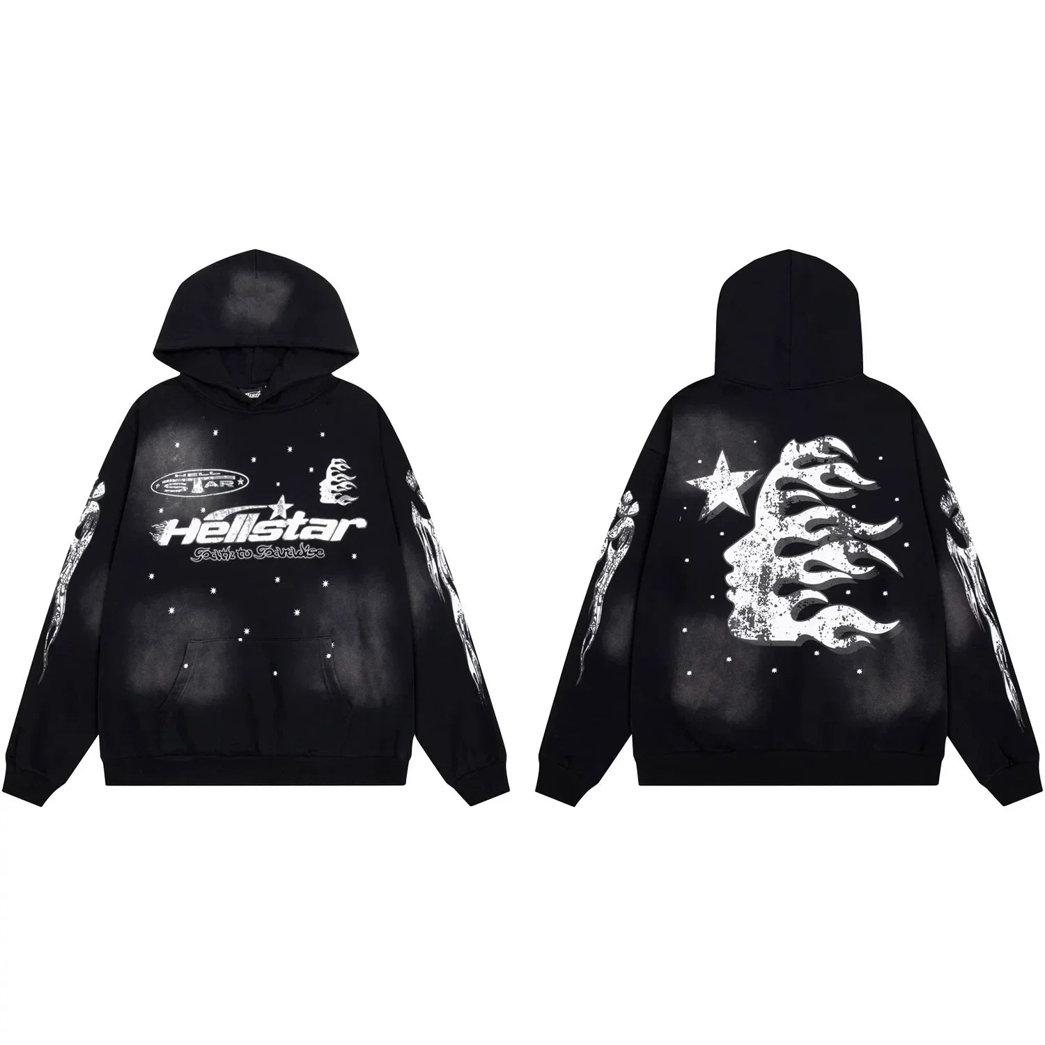 Hellstar Starry Night Flame Face Graphic Hoodie black