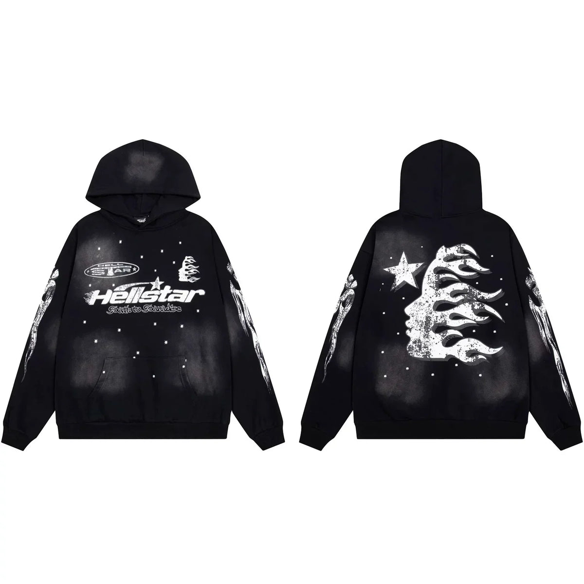 Hellstar Starry Night Flame Face Graphic Hoodie black