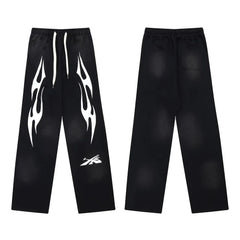 Hellstar Flame Graphic Drawstring Sweatpants black
