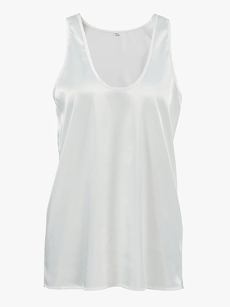 Sleeveless Tops欧美女士背心夏季宽松圆领无袖百搭上衣纯色简约
