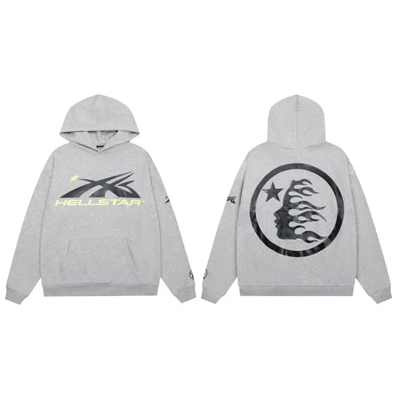 Hellstar Spiked Logo & Circular Face Hoodie grey