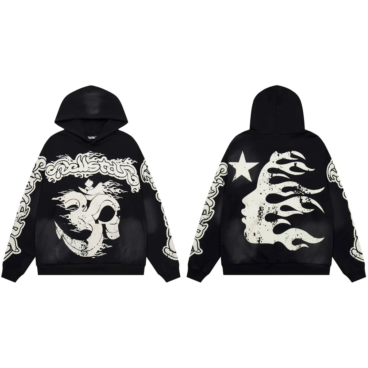 Hellstar Gothic Flame & Skull Graphic Hoodie black