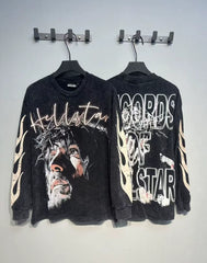 Hellstar Records Crown of Thorns Graphic Long Sleeve Tee - Washed Black