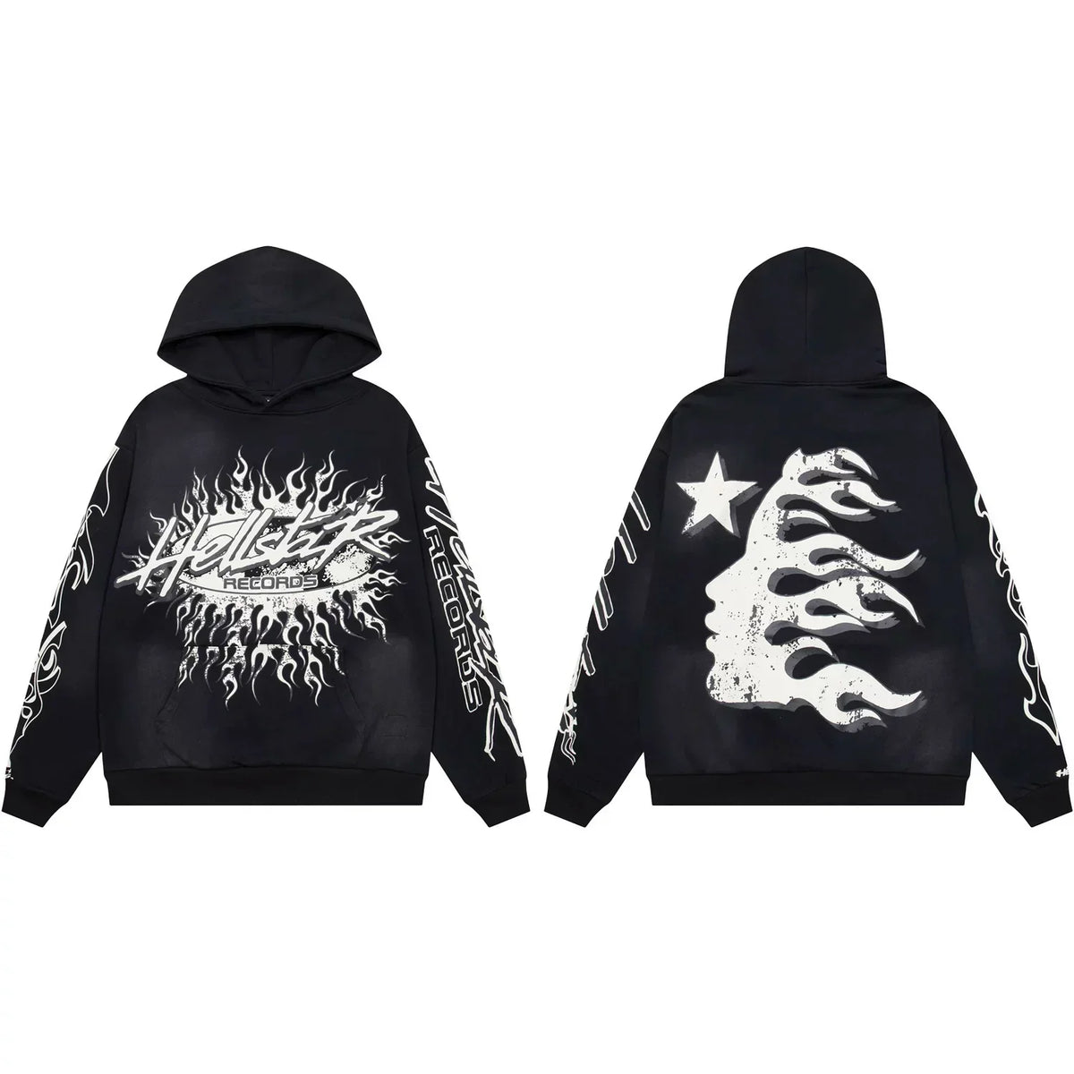 Hellstar Records Flaming Burst & Face Graphic Hoodie black