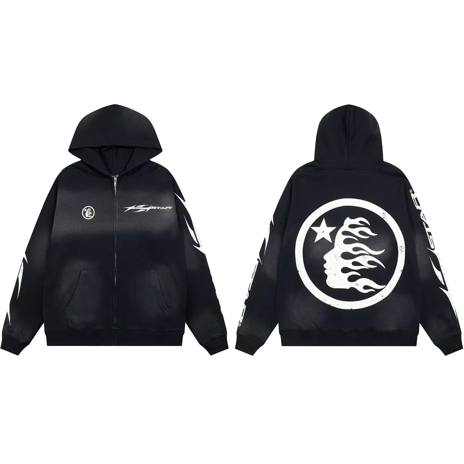 Hellstar Circular Flame Face Zip-Up Black Hoodie
