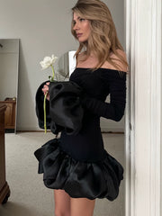 Elegant Dress欧美女士连衣裙一字领修身长袖精致优雅短裙