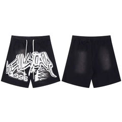 Hellstar Bold Typography & Flame Black Shorts