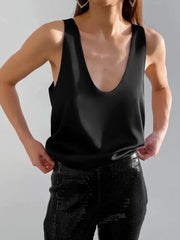 Sleeveless Tops欧美女士背心夏季宽松圆领无袖百搭上衣纯色简约