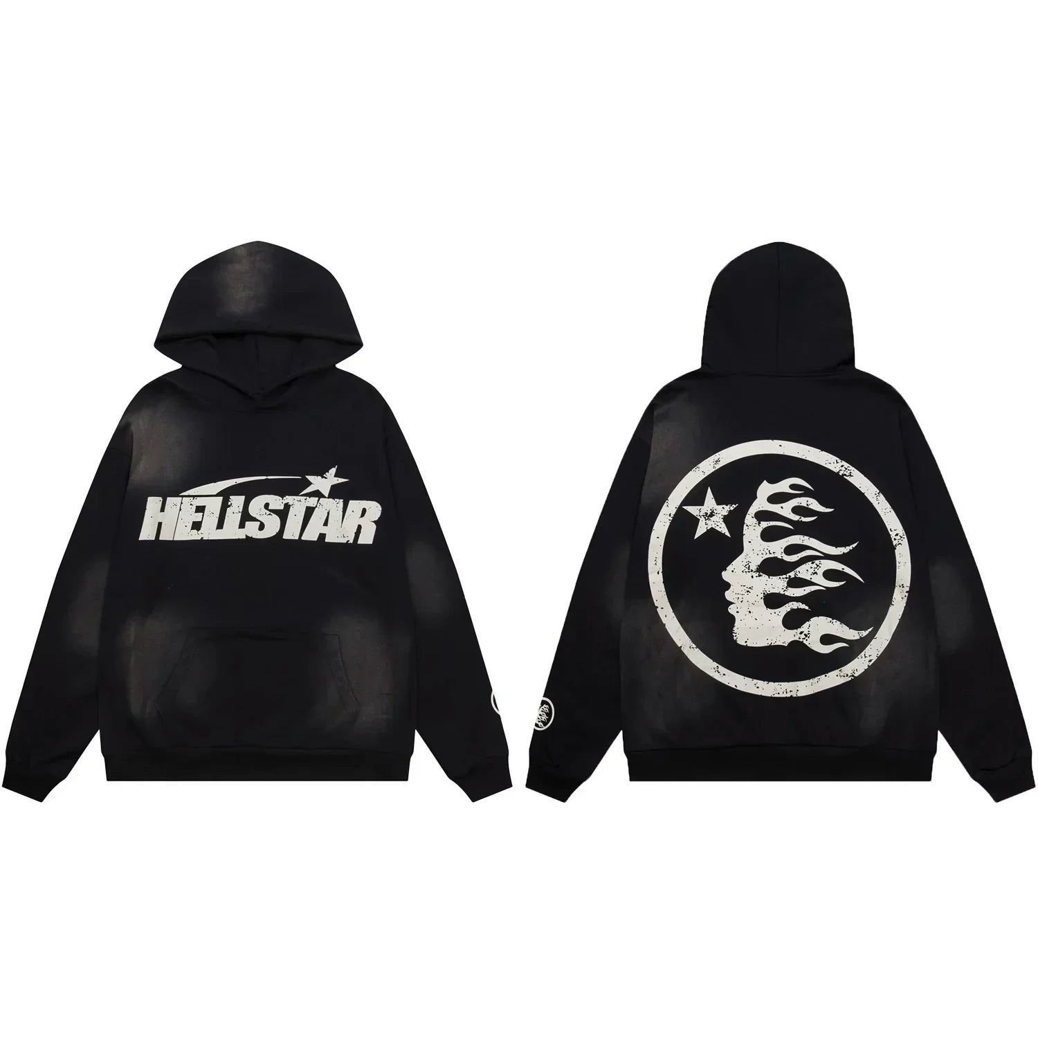 Hellstar Classic Logo & Flame Face Hoodie black