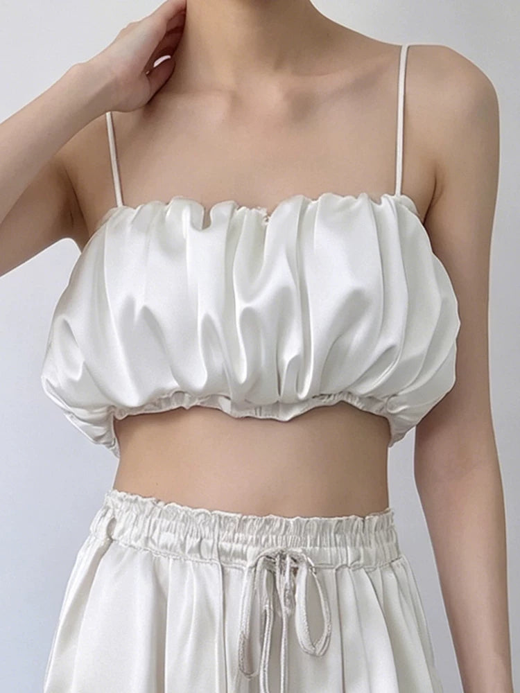 Sexy Tops欧美女士上衣性感泡泡短款抹胸吊带设计感春夏度假百搭