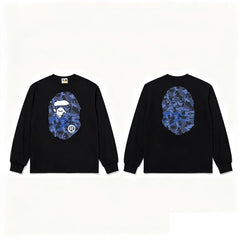 BAPE Style Big Camo Ape Head Long-Sleeve Tee - Black/Blue
