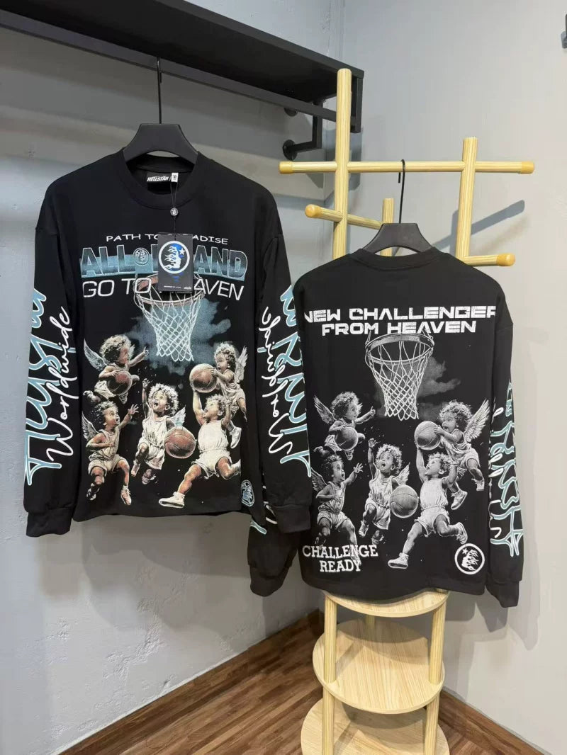 Hellstar Angel Basketball Graphic Long Sleeve Tee - Black