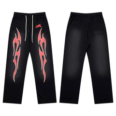 Hellstar Flame Graphic Drawstring Sweatpants black