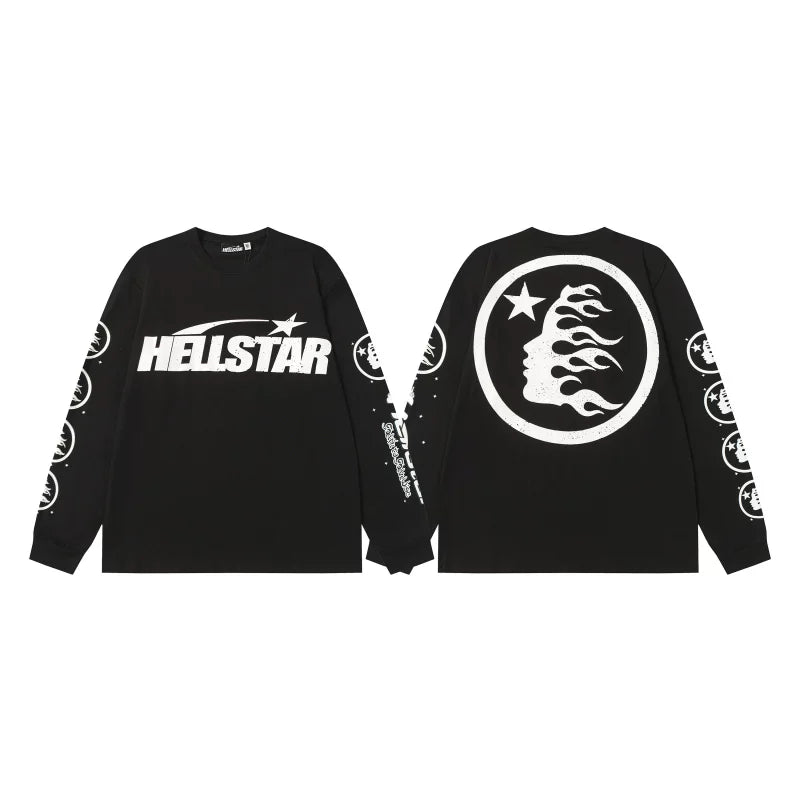 Hellstar Classic Circular Flame Face Graphic Long Sleeve Tee - Black