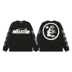 Hellstar Classic Circular Flame Face Graphic Long Sleeve Tee - Black
