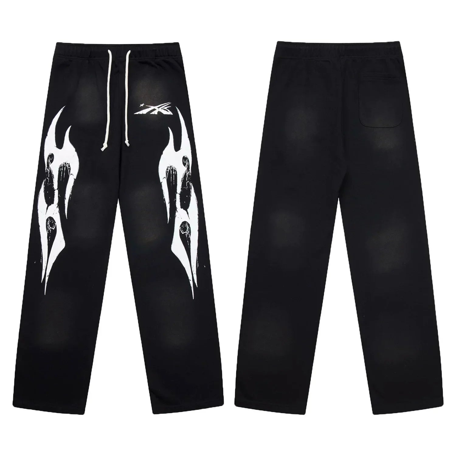 Hellstar White Flame Graphic Washed Black Sweatpants