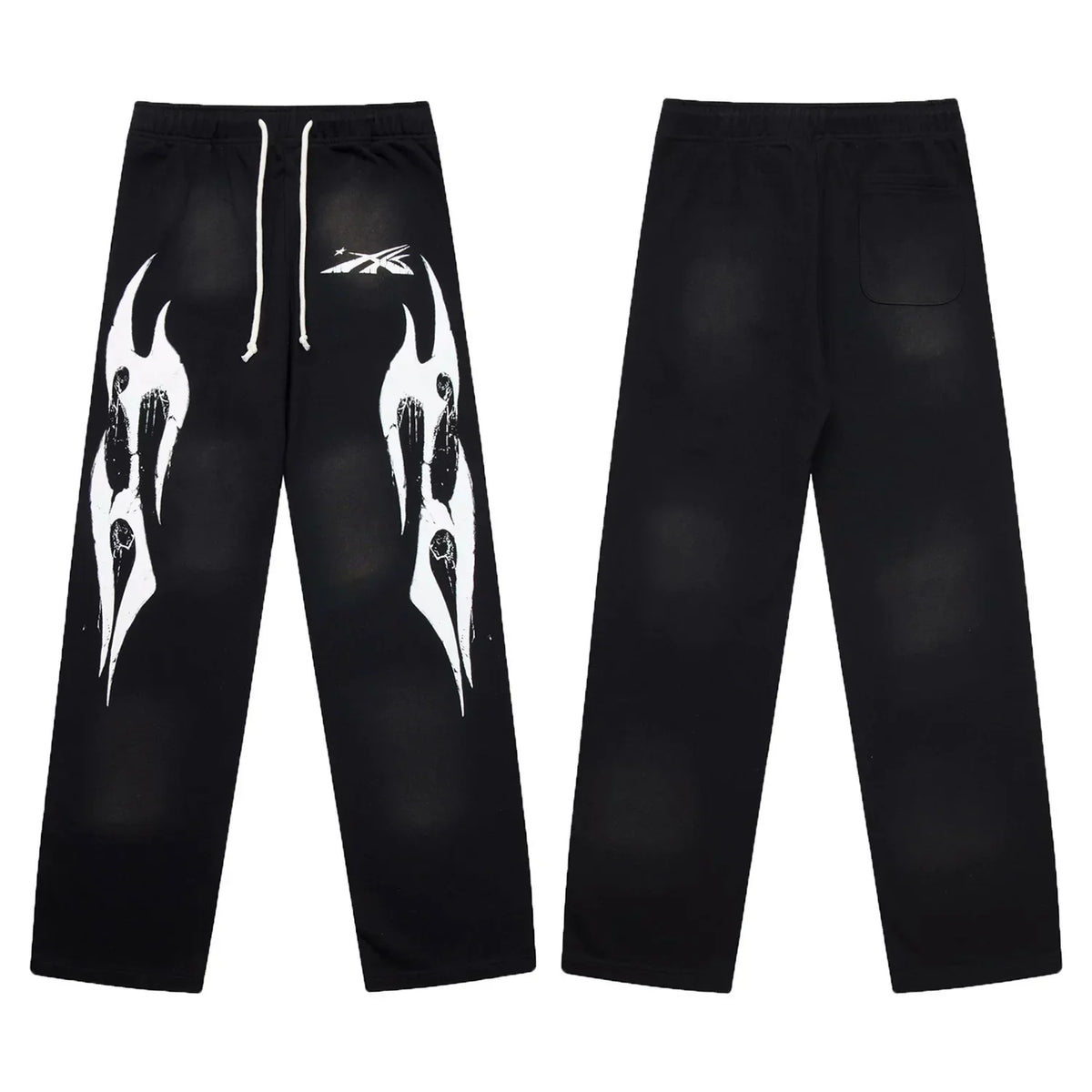 Hellstar White Flame Graphic Washed Black Sweatpants