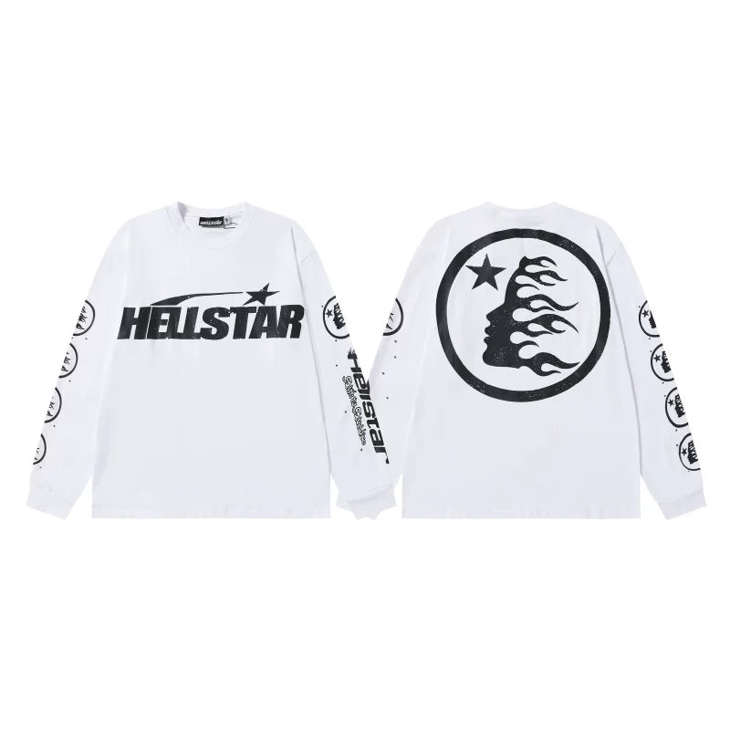 Hellstar Classic Circular Flame Face Graphic Long Sleeve Tee - White