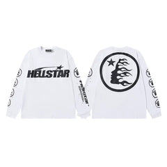 Hellstar Classic Circular Flame Face Graphic Long Sleeve Tee - White