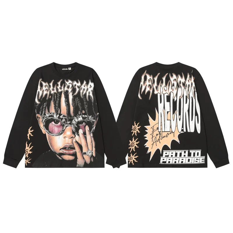 Hellstar Path to Paradise Portrait Graphic Long Sleeve Tee - Black