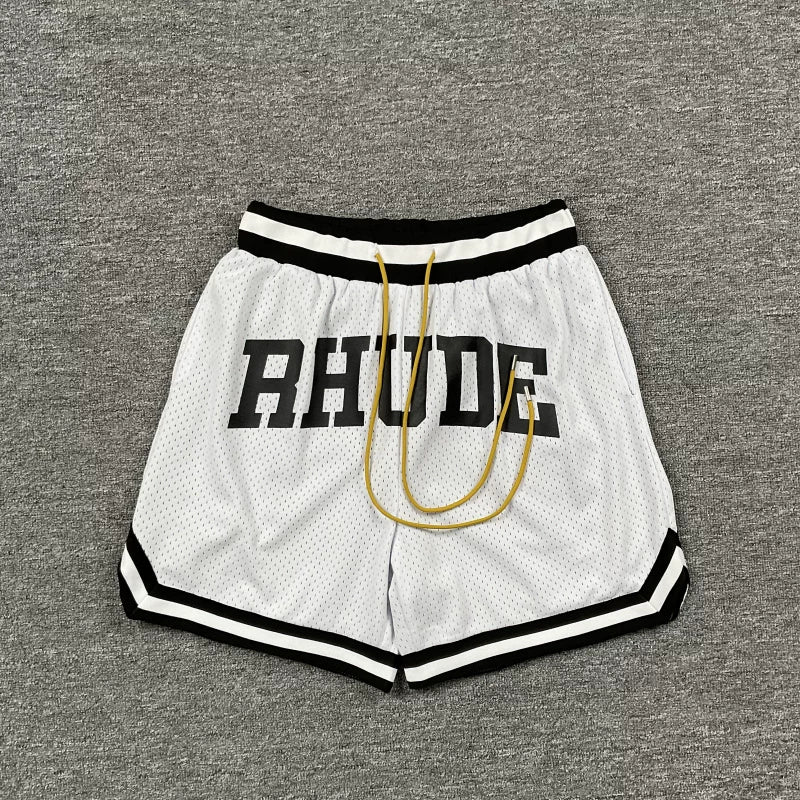 RHUDE Marlboro shorts, trendy high street sports and casual loose beach pants, kanye cropped pants for men and women (51)