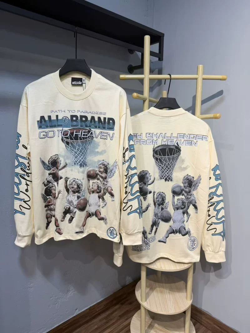 Hellstar Angel Basketball Graphic Long Sleeve Tee - Off-White