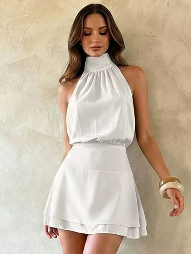 Summer Dress European and American Women's Dress Fashion Hanging Neck Sleeveless Waist Skirt Spring/Summer Skirt
