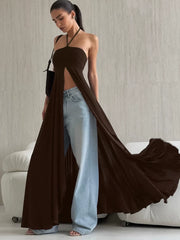 Fashion Dress欧美女士连衣裙挂脖系带开叉时尚长裙秋冬