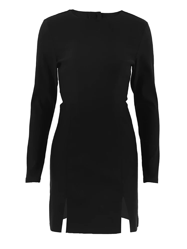 Women Dress欧美秋冬女士连衣裙黑色长袖露腰性感短裙休闲
