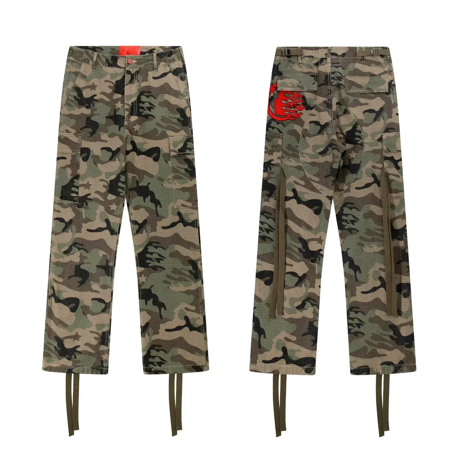 Hellstar Woodland Camo Cargo Pants with Straps camel