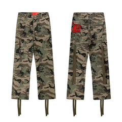 Hellstar Woodland Camo Cargo Pants with Straps camel