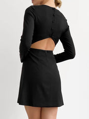 Women Dress欧美秋冬女士连衣裙黑色长袖露腰性感短裙休闲