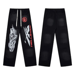Hellstar Red Logo & Graphic Washed Black Sweatpants