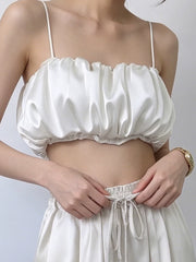 Sexy Tops欧美女士上衣性感泡泡短款抹胸吊带设计感春夏度假百搭