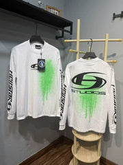 Hellstar Spray Paint Logo Long Sleeve Tee - White / Green