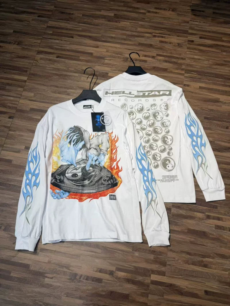 Hellstar DJ Turntable Graphic Long Sleeve Tee - White