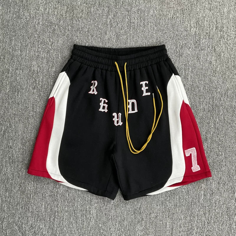 RHUDE Marlboro shorts, trendy high street sports and casual loose beach pants, kanye cropped pants for men and women (66)