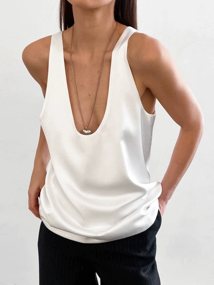 Sleeveless Tops欧美女士背心夏季宽松圆领无袖百搭上衣纯色简约