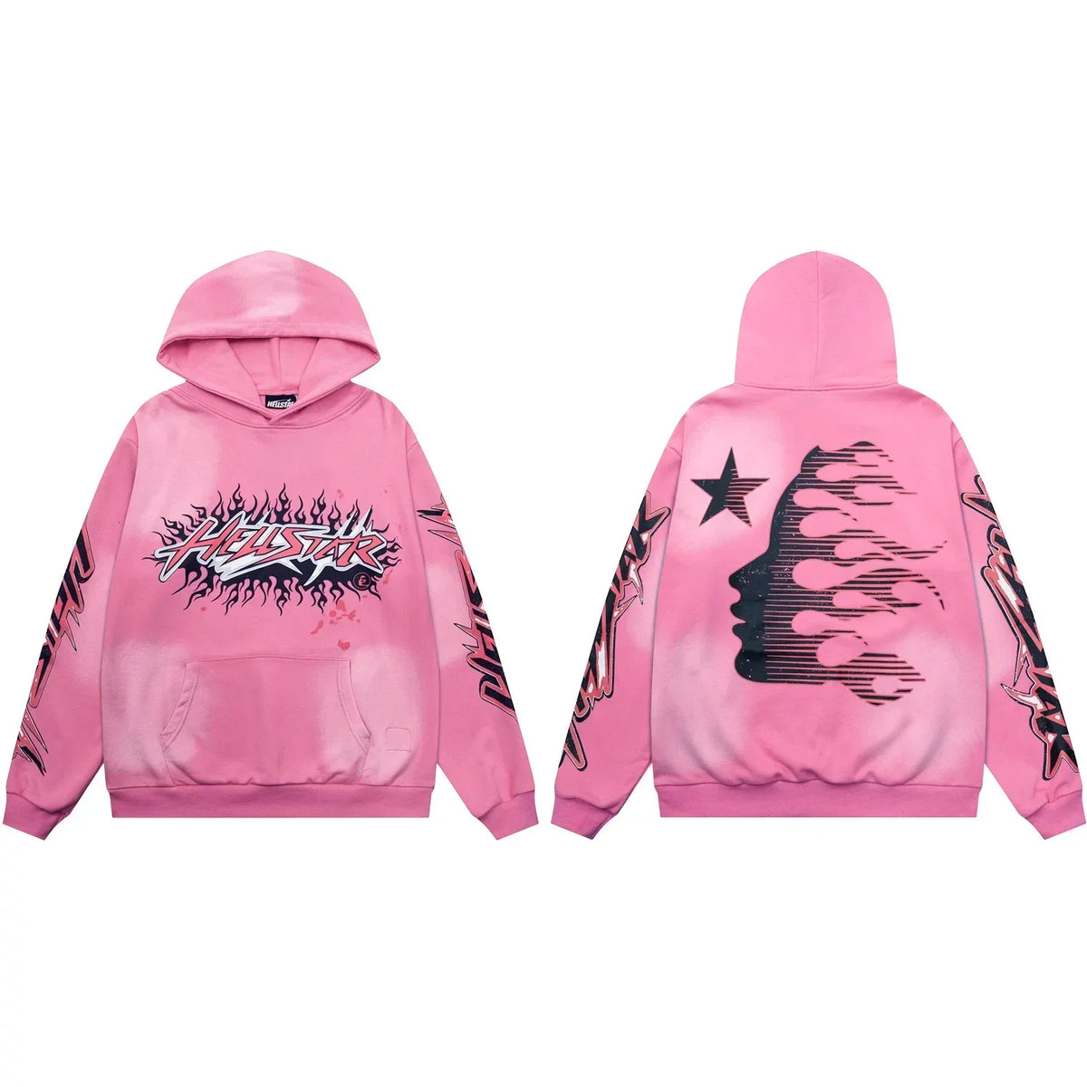 Hellstar Flaming Burst Logo & Face Pink Hoodie