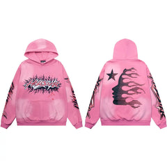 Hellstar Flaming Burst Logo & Face Pink Hoodie