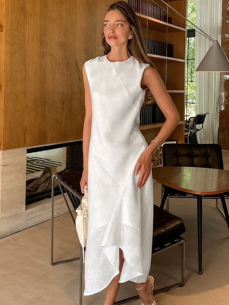 Fashion Dress欧美女士连衣裙圆领无袖优雅长裙时尚设计感