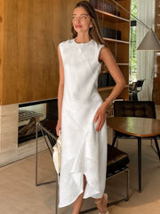 Fashion Dress欧美女士连衣裙圆领无袖优雅长裙时尚设计感