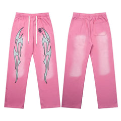 Hellstar Flame Graphic Drawstring Sweatpants pink