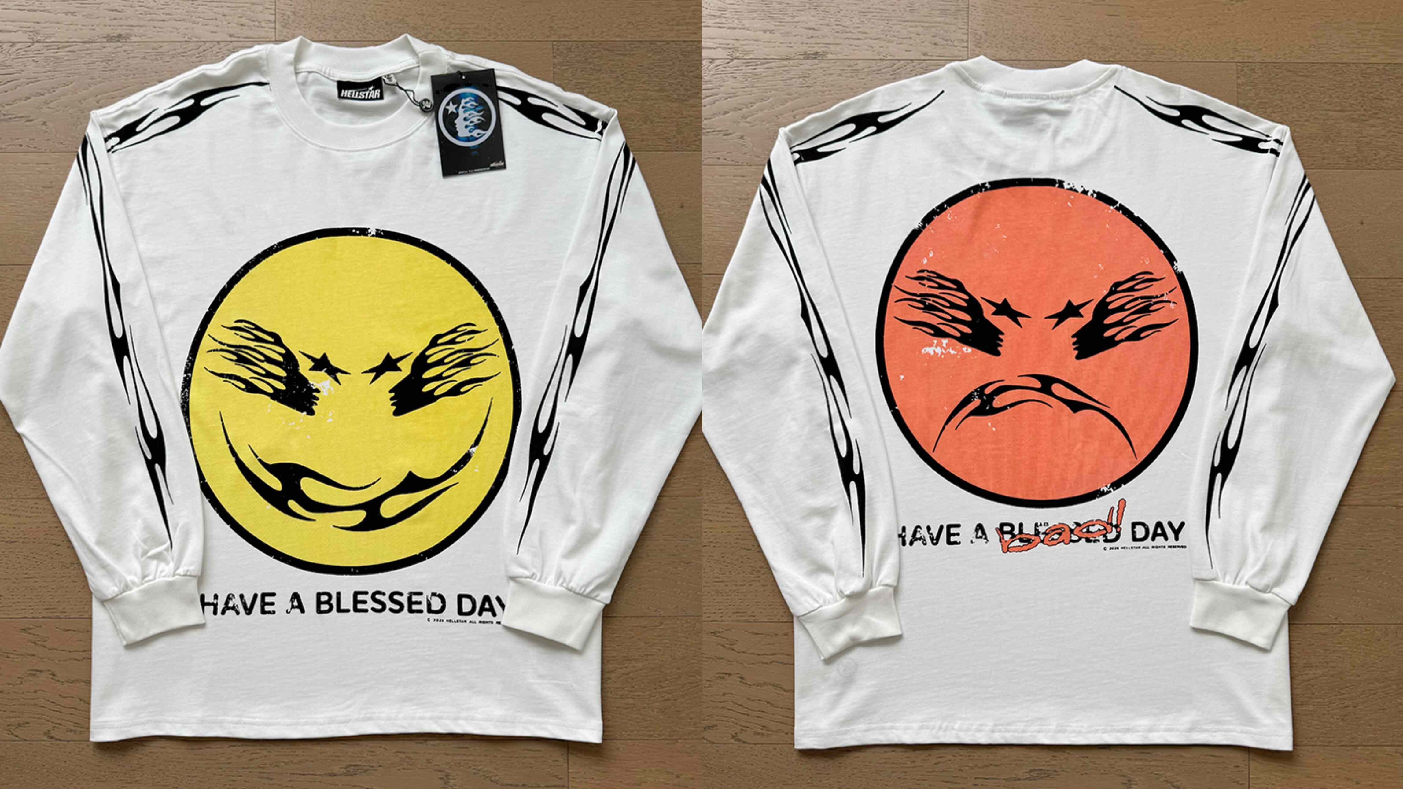 Hellstar "Have a Blessed Day" Smiley Graphic Long Sleeve Tee - White