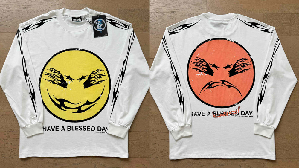 Hellstar "Have a Blessed Day" Smiley Graphic Long Sleeve Tee - White